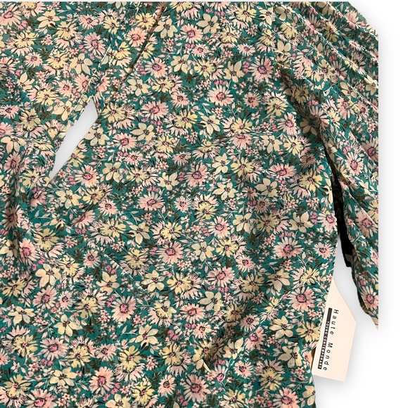 New Haute Monde Deep V-Neck Floral Blouse XL Cut Out Tie Back Bohemian Boho Top - Picture 4 of 5